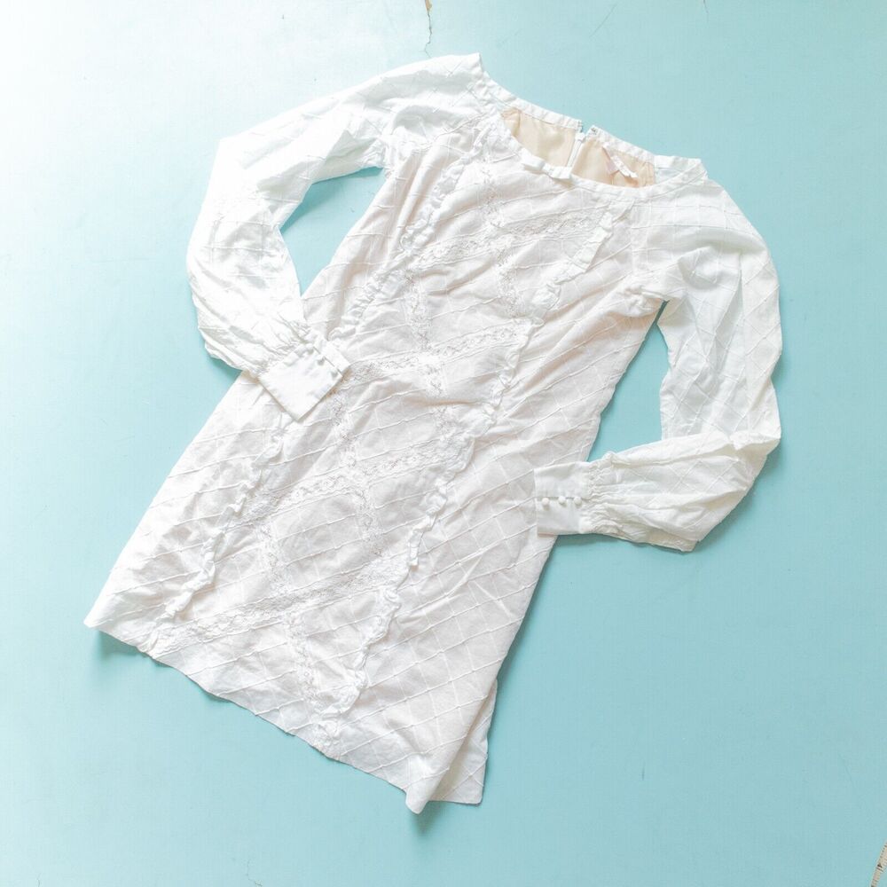 Rebecca Taylor White Lace Trim Coquette Vintage Inspired Mini Dress Size 8 Y2K